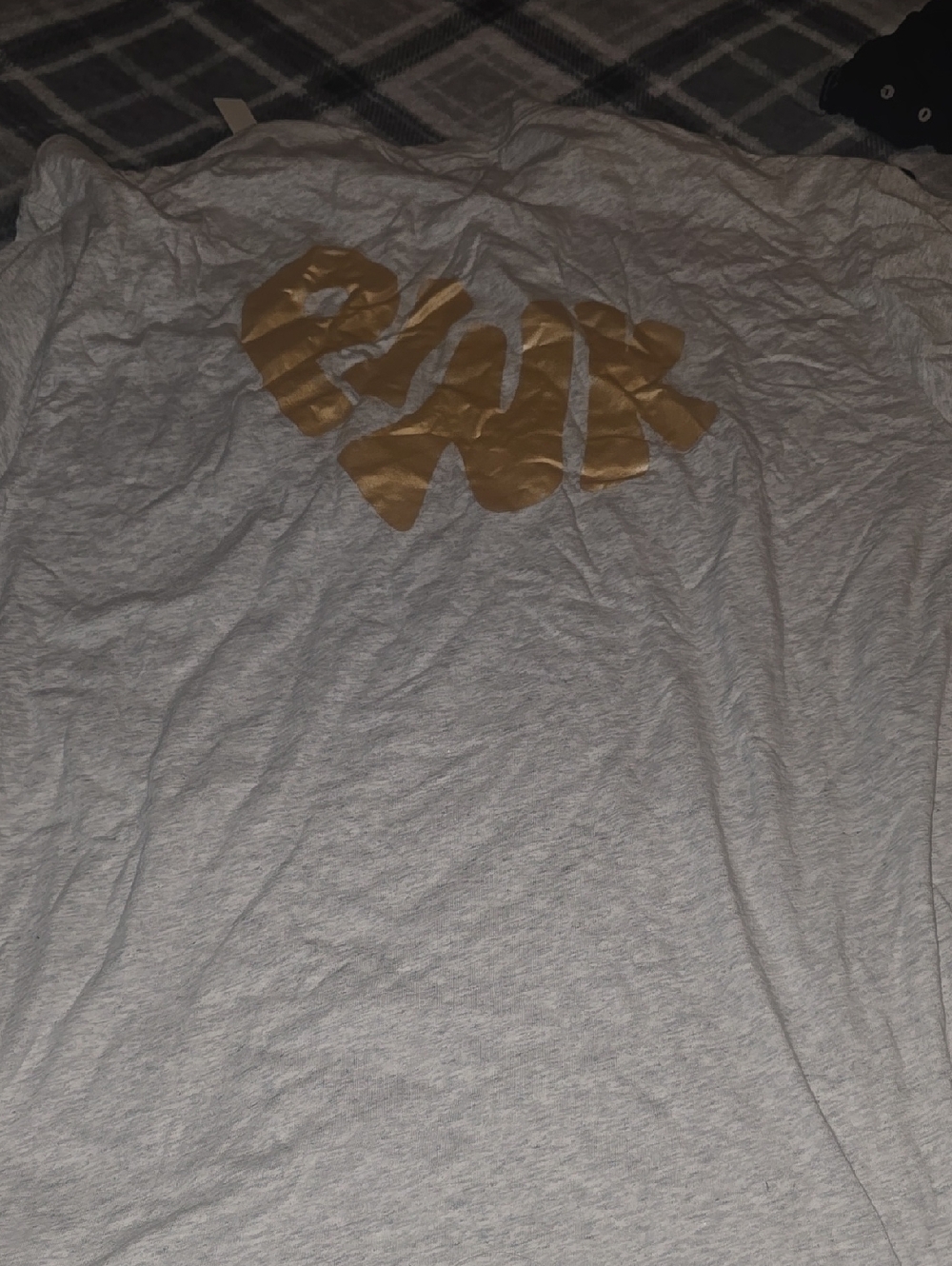 PINK Victoria's Secret Gray Tee with Gold Logo